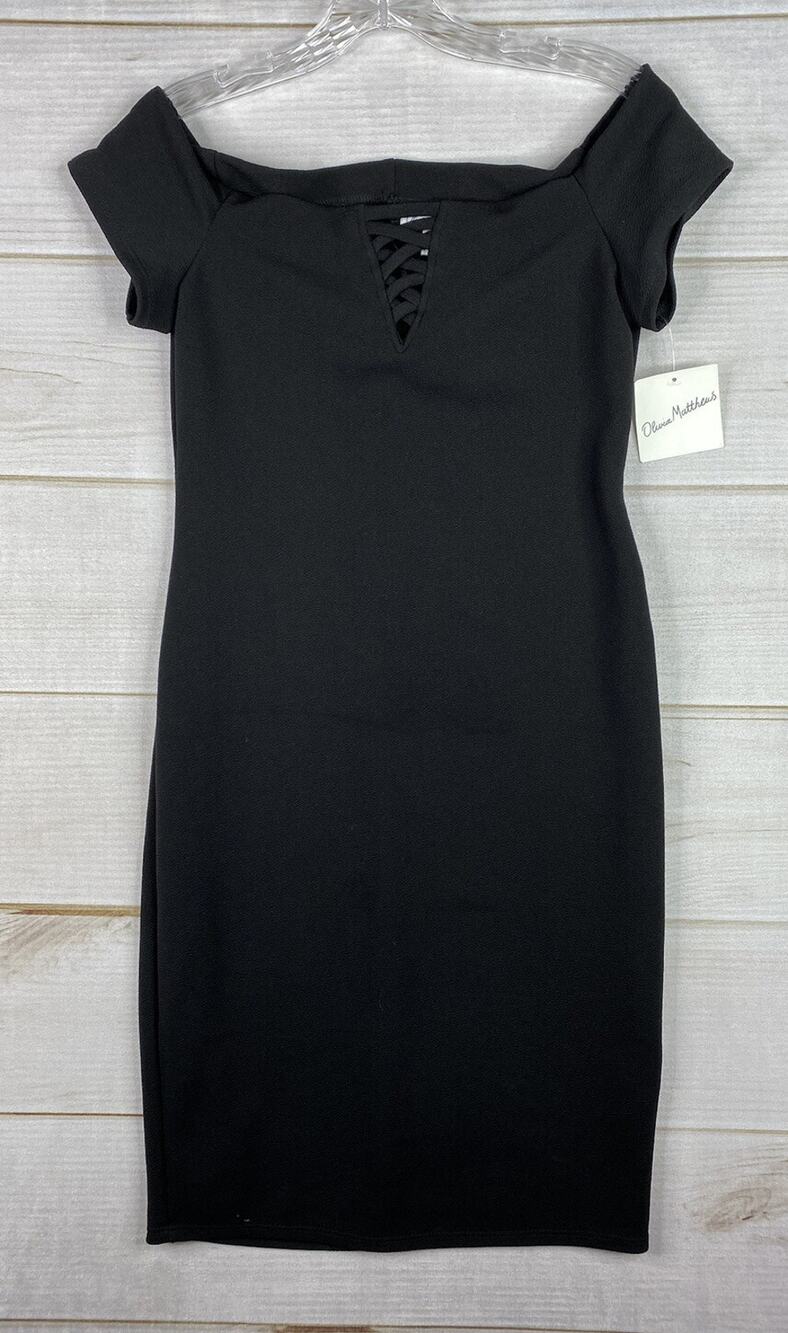 Olivia Matthews Dress Size S Basic Black Cocktail Off Shoulder Stretch Mini NWT